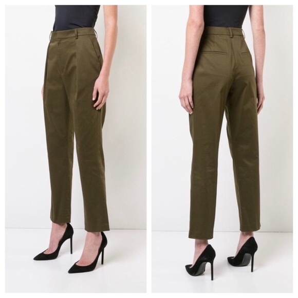 NWT ALICE + OLIVIA Grady High-waist Tapered Pants Sz 8 Army Green Pleated Ankle - Picture 2 of 15